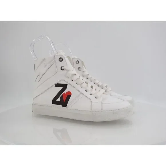Zadig & Voltaire Logo High Top Zip Sneakers Flash White Womens Size 11 Leather - Picture 8 of 12